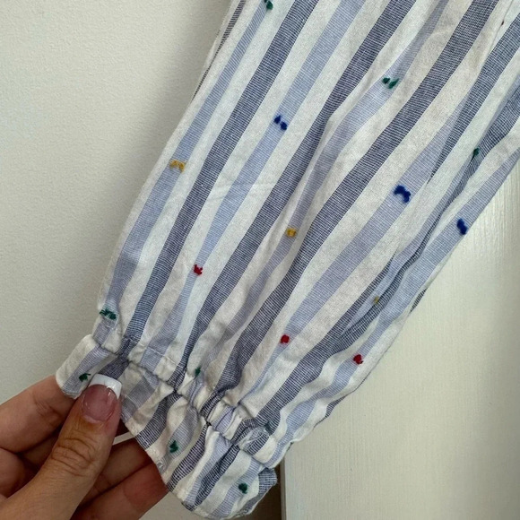 Sara Campbell Popover Off The Shoulders Blue White Stripe Cotton Blouse Size L - Picture 9 of 13
